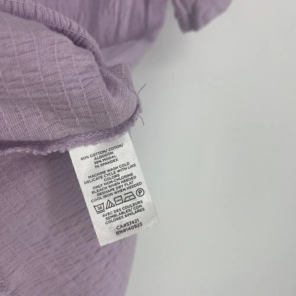 LOFT Top Size Small Womens Purple Crinkle Twist Puff Sleeve Blouse Stretch Knit
